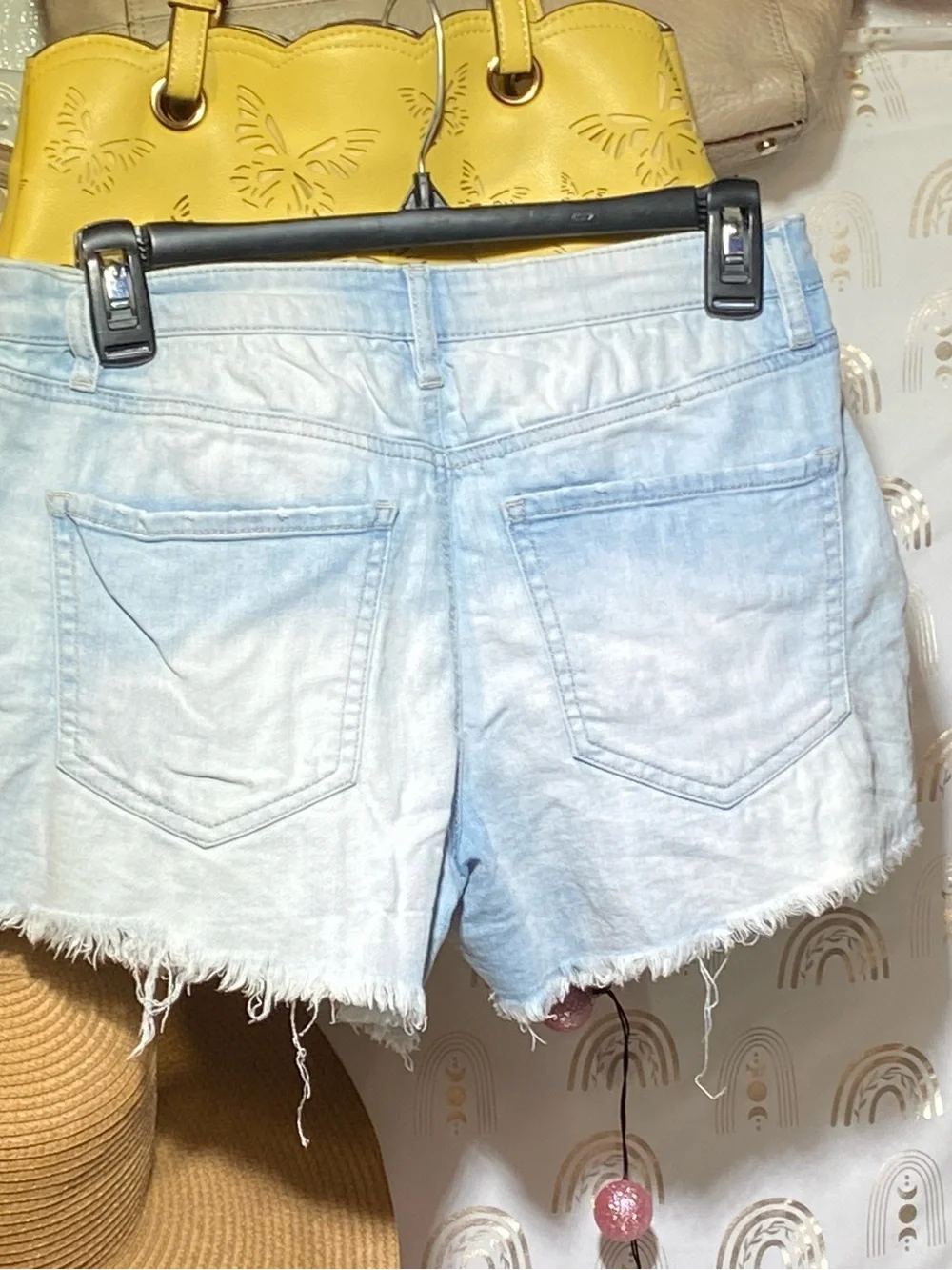 refuge Light Blue Distressed Denim Button-Fly Shorts
